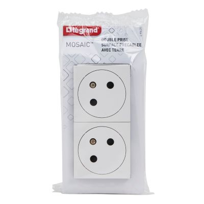 Mécanisme prise 2 pôles + terre Legrand Mosaïc blanc, 2 prises
