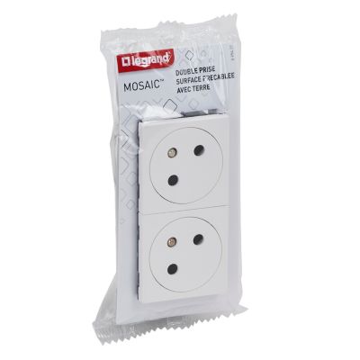 Mécanisme prise 2 pôles + terre Legrand Mosaïc blanc, 2 prises