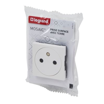Mécanisme prise 2pôles+terre affleurante 2 modules Legrand Mosaïc
