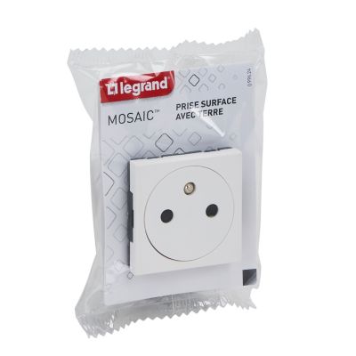 Mécanisme prise 2pôles+terre affleurante 2 modules Legrand Mosaïc