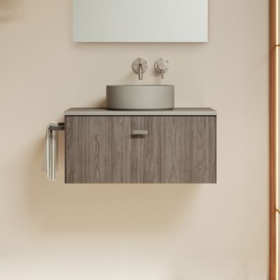 MEI TOP 50cm Meuble et vasque à poser avec un tiroir, Orme Gris (Avec mirroir)