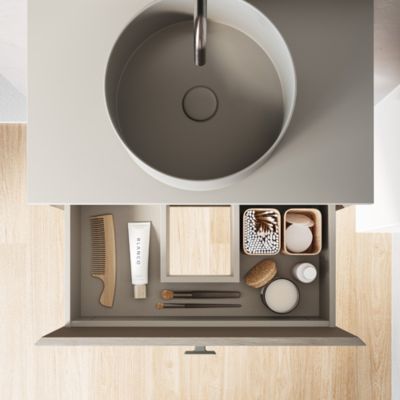 MEI TOP 50cm Meuble et vasque à poser avec un tiroir, Orme Gris (Avec mirroir)