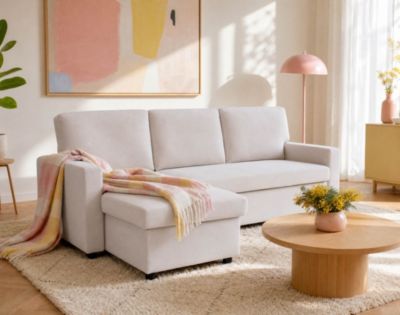 Meiya - canapé d'angle réversible 4 places convertible avec coffre en tissu - Best Mobilier