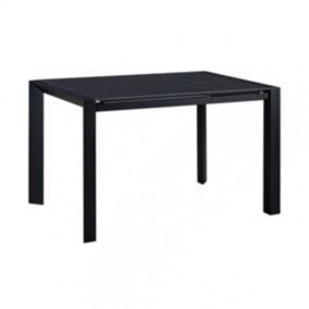 MELIA - Table Repas Allongeable Plateau Céramique Marbré Noir Pieds Métal Gris