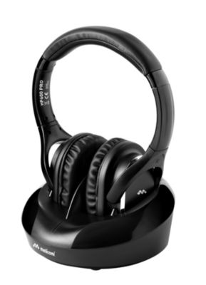 Meliconi - Casque TV analogique et numérique HP600 Pro - sans fil avec station d'accueil - Noir - Autonomie 8h - Portée 100m