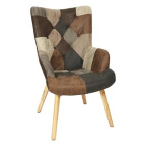 MELO - Fauteuil Patchwork Motifs Nuances de Marron