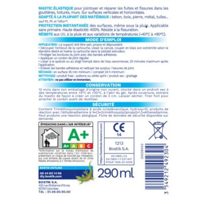 Membrane élastique d'étanchéité tous travaux, blanc, Bostik Waterstop cartouche 290ml