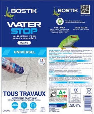 Membrane élastique d'étanchéité tous travaux, blanc, Bostik Waterstop cartouche 290ml