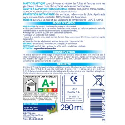 Membrane élastique d'étanchéité Tous travaux, tuile, Bostik Waterstop cartouche 290ml