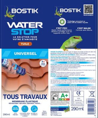 Membrane élastique d'étanchéité Tous travaux, tuile, Bostik Waterstop cartouche 290ml