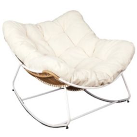 MERIDA - Fauteuil à Bascule Blanc avec Assise Capitonnée et Bouclettes