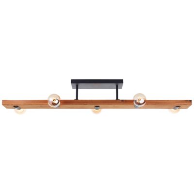 MERTES Plafonnier 5L noir/bois E27 40W métal/bois ampoule non incluse