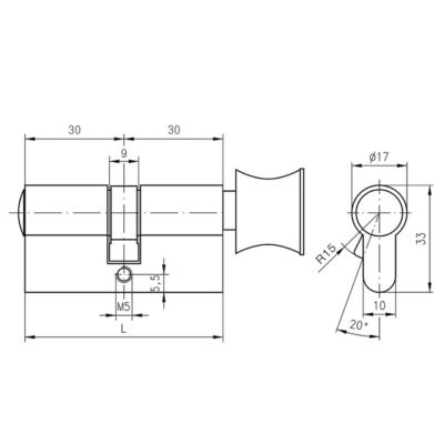 Metalux Cylindre de serrure - 30x30 à bouton Barillet anti-crochetage protection contre le perçage Norme DIN EN 1303:2005