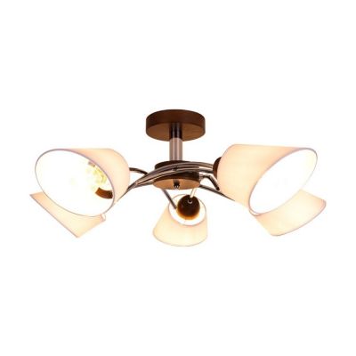 Mette Wood Plafonnier 5xE27 Max.40W Bois de Hêtre couleur Noyer/Métal Chromé/Abat-jour en Tissu Blanc