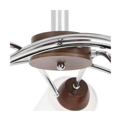 Mette Wood Plafonnier 5xE27 Max.40W Bois de Hêtre couleur Noyer/Métal Chromé/Abat-jour en Tissu Blanc