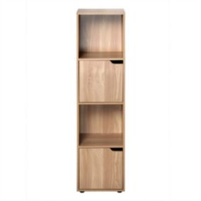Meuble 4 cases décor bois 2 portes - Modu