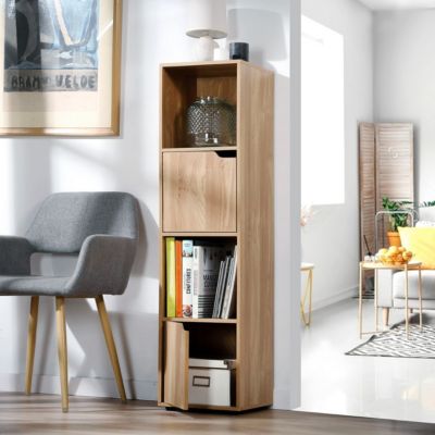 Meuble 4 cases décor bois 2 portes - Modu