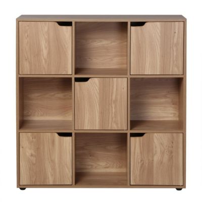 Meuble 9 cases avec 5 portes décor bois L89cm - MODU