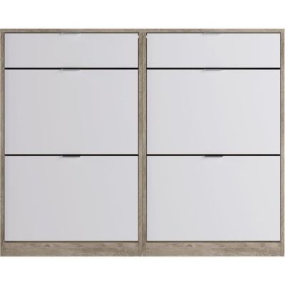 MEUBLE a CHAUSSURES 4 PORTES + 2 TIROIRS CHeNE-BLANC