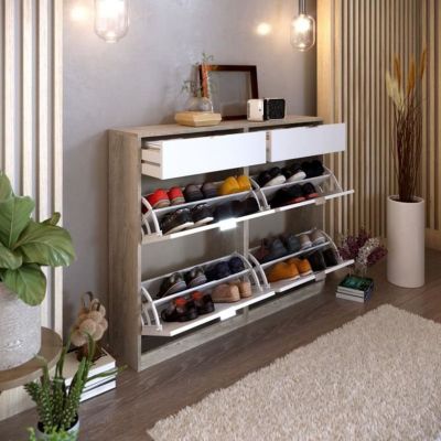 MEUBLE a CHAUSSURES 4 PORTES + 2 TIROIRS CHeNE-BLANC