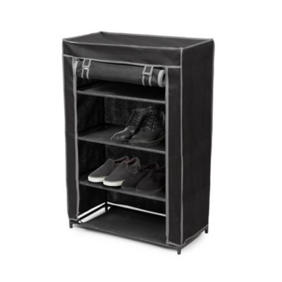 Meuble à chaussures avec housse 5 niveaux en tissu polypropylène noir l.60 x H.89 x P.30 cm Compactor