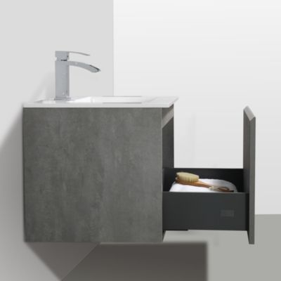 Meuble Alice 600 gris effet béton, Sans miroir