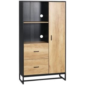 Meuble Armoire Buffet Bois + Noir + 2 Tiroirs et Placard Passe Cable Cuisine