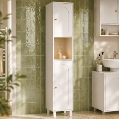 Meuble armoire colonne salle de bain ARSENE 2 portes 1 niche bois blanc