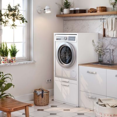 Meuble armoire pour machine à laver T-BATH 67,2x144cm blanc ép. 22 mm