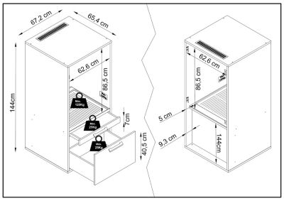 Meuble armoire pour machine à laver T-BATH 67,2x144cm blanc ép. 22 mm