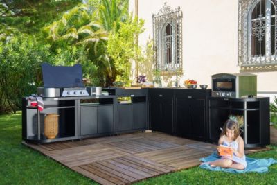 Meuble arrondi gauche pour cuisine extérieur noir Le Marquier