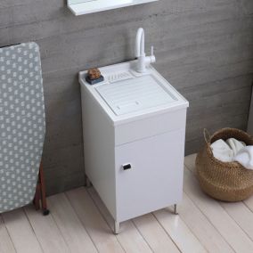 Meuble Avec Lavabo 45Cm Blanc Avec Bac Et Plan De Lavage - Pratico