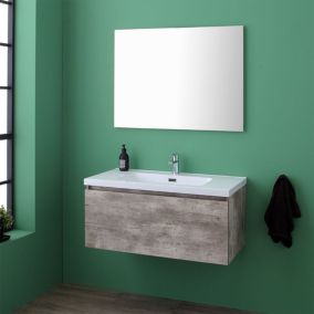 Meuble avec tiroir de 90 cm pour salle de bains, couleur ciment, lavabo et miroir - madrid