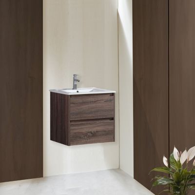 Meuble avec vasque 60 cm chêne californien brun Aquadoli