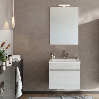 Meuble avec vasque encastrée BOGOTA Chêne blanc L. 60 cm + miroir - Saniverre