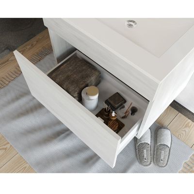 Meuble avec vasque encastrée BOGOTA Chêne blanc L. 60 cm + miroir - Saniverre