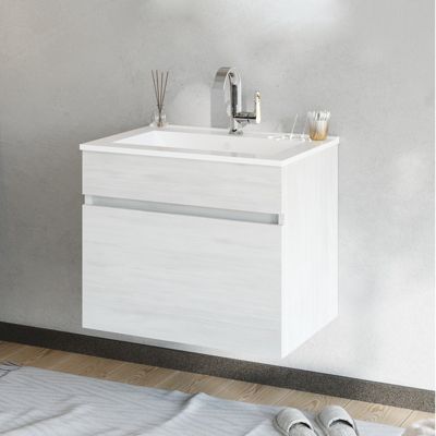 Meuble avec vasque encastrée BOGOTA Chêne blanc L. 60 cm - Saniverre