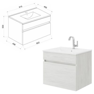 Meuble avec vasque encastrée BOGOTA Chêne blanc L. 60 cm - Saniverre