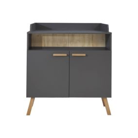 Meuble Bébé-Enfant - Commode avec plan à langer - Mélaminé - Gris - 96 - 103 - 77 cm