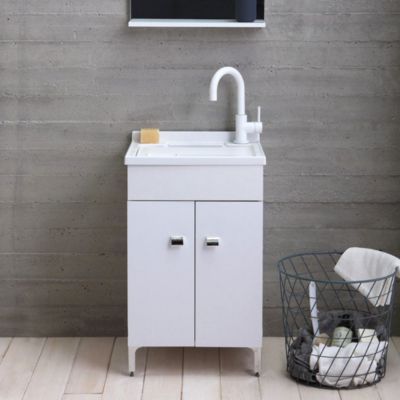 Meuble Bac A Laver 50Cm Blanc Avec Plan De Lavage Amovible - Pratico