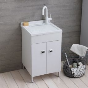 Meuble Bac A Laver 50Cm Blanc Avec Plan De Lavage Amovible - Pratico