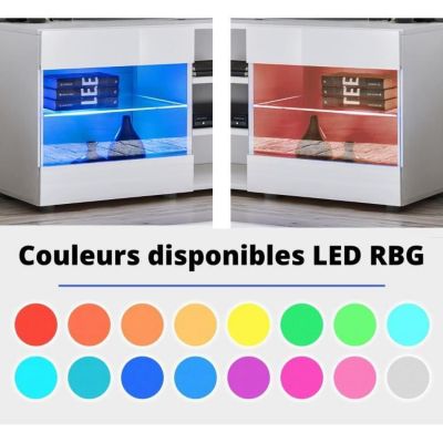 Meuble Banc TV Merano Version 2 Komodee - avec eclairage LED RGB - Noir et Bois Naturel - 230 x 53 x 35 cm