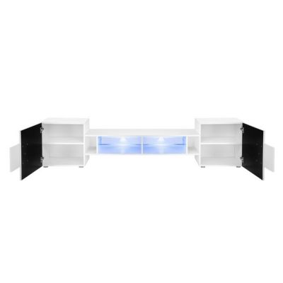 Meuble Banc TV Merano Version 2 Komodee - avec eclairage LED RGB - Noir et Bois Naturel - 230 x 53 x 35 cm