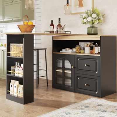 Meuble bar extensible 138-204 cm en MDF noir avec rangement pivotant