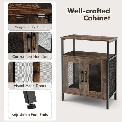Meuble Bar à Vin Industriel  avec Porte Verres Casier à Vin Amovible Porte en Métal Grillagé 60x34x79 CM Brun