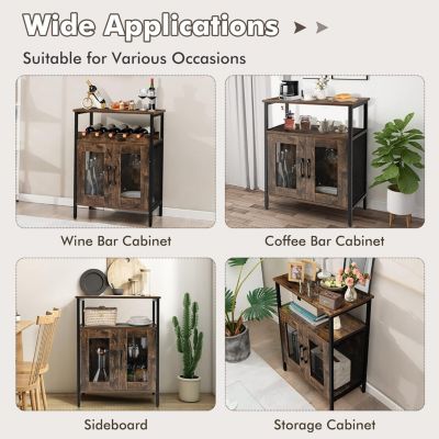 Meuble Bar à Vin Industriel  avec Porte Verres Casier à Vin Amovible Porte en Métal Grillagé 60x34x79 CM Brun