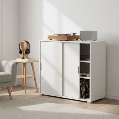 Meuble Bas 2 Portes Coulissantes Blanc