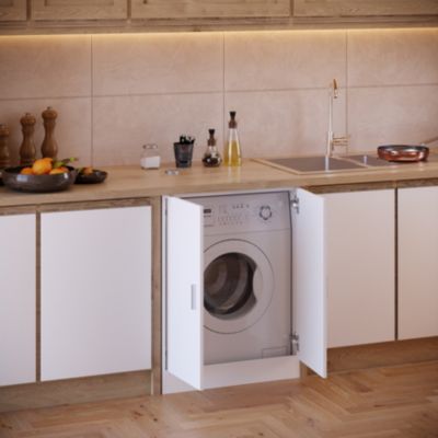 Meuble bas coffre machine à laver, 2 portes à fermeture soft-close, blanc, l.71 x H.91 x P.71,5 cm