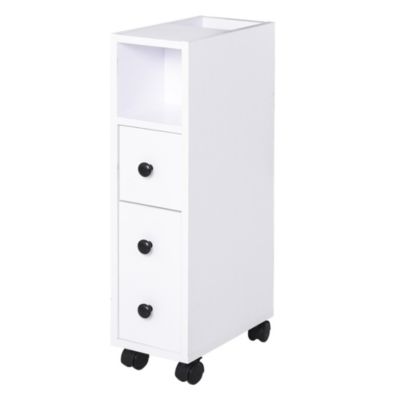 Meuble bas colonne rangement salle de bain à roulettes blanc dim. 18L x 30l x 68,5H cm