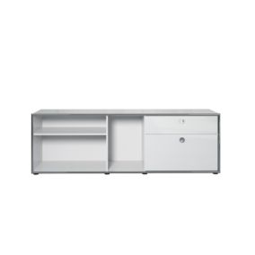 Meuble bas de bureau - Mélaminé -  Blanc-Chrome - 183 - 60 - 42 cm